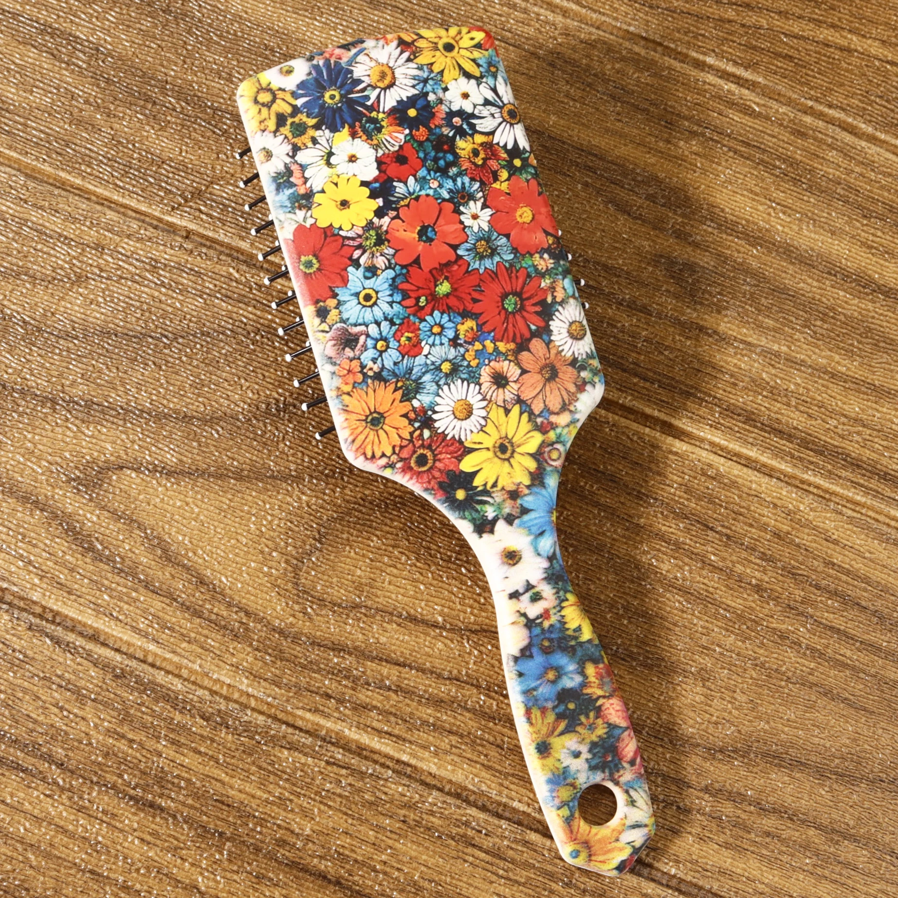 หวีพายลายดอกไม้ - ป้องกันไฟฟ้าสถิต, นวดหนังศีรษะ, ขนแปรงไนลอนนุ่ม, แปรงขัดผิว, พิเศษสําหรับวิกผมจริง