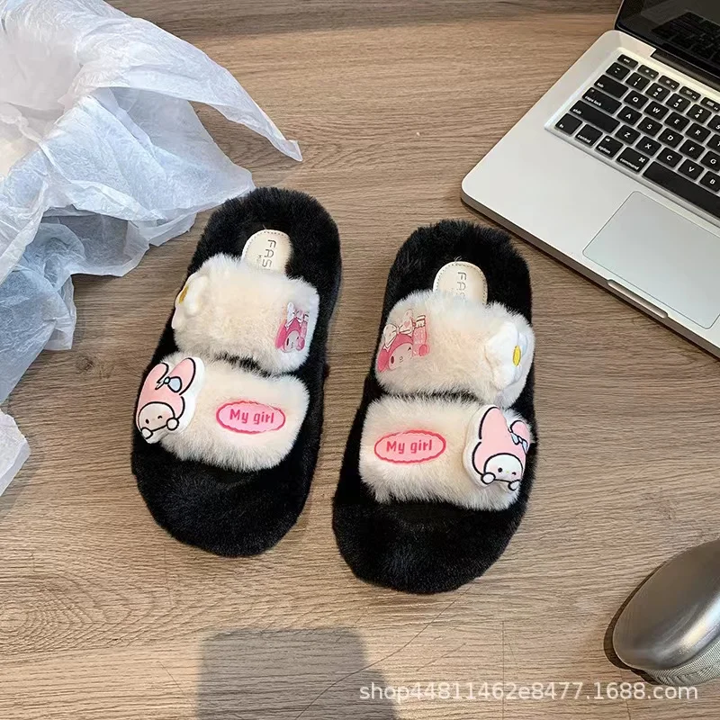 Sanrio Kuromi Cute peluche pantofole Cartoon Women autunno inverno Home pantofole Indoor Bedroom Fashion Casual Warm Furry Shoes