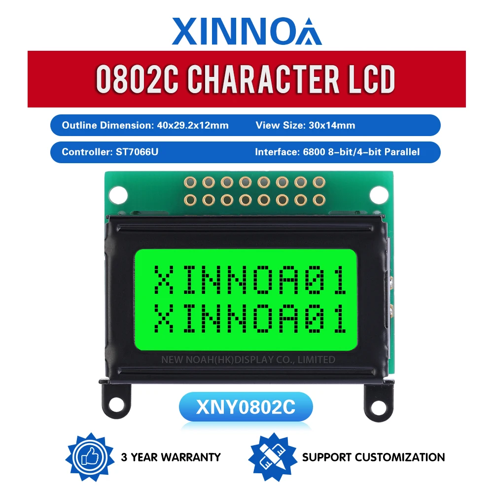 Green Light Black Letters 0802C Character LCD Module 0208 LCD 16 PIN Ultra Small Size Module LCD Liquid Crystal Module