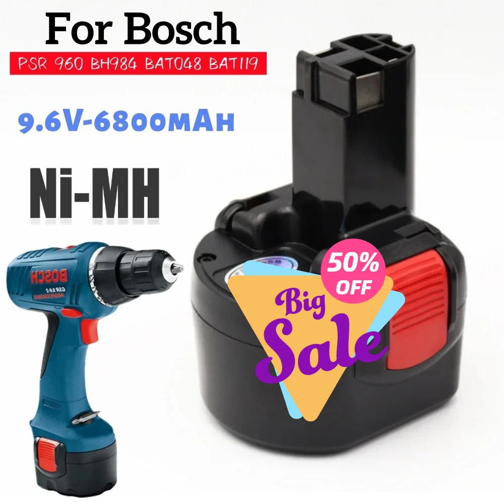 

BAT048 для Bosch 9,6 В 6800 мАч Ni-MH аккумуляторная батарея для электроинструментов Bosch PSR 960 BH984 BAT048 BAT119