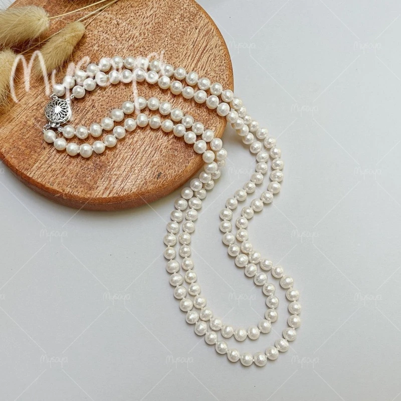 

MYSOYA 6-7mm Double White Freshwater Pearl Necklace for Mom/Girlfriend, Suitable for Wedding/Mother's Day/Birthday Gift A0575