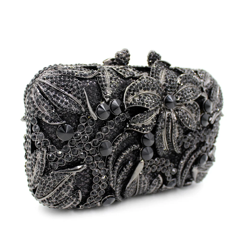 Flower Crystal Evening Bags Women New Gorgeous Designer Bling Diamond Metal Clutch Purses And Handbags Wedding Party