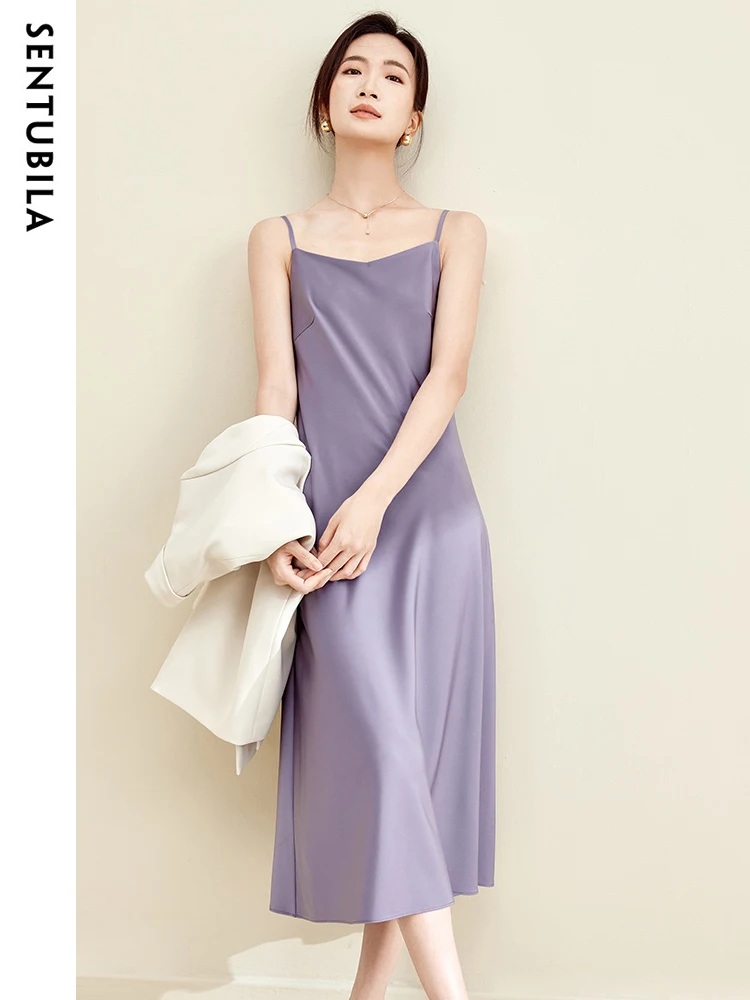 

SENTUBILA 2025 Fashion Sexy Long Dress Summer Dress Neck Party Purple Slip Sleeveless Comfort Dresses Female Party 132L49812