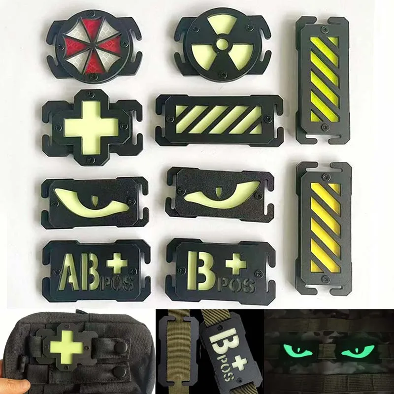 Umbrella,Blood Type,Nuclear Radiation,Cat Eyes Tactical Equipment Glow in Night,Molle Identify Safety Outdoor Mark Strip Patch