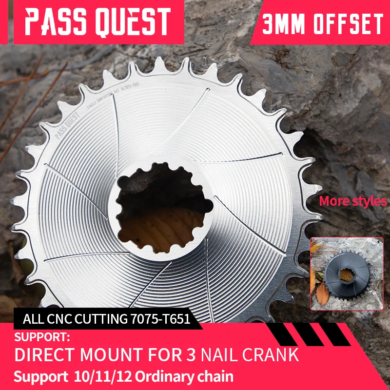 

PASS QUEST 3mmOffest AERO Round Narrow Wide Chainring for GXP Direct Mount Crank Gravel Bike GX SX Mountain Bike 28-38T