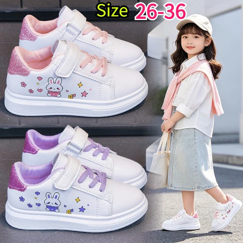 Girls Sneakers Cartoon Rabbit PU Leather Kids Shoes Glitter Heel Casual Footwear Toddler Trainers for School Children’s Shoes