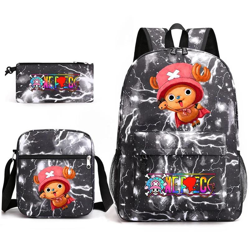 One Piece Tony Chopper School Bag Set Kids Backpack Shoulder Bag Pen Case Anime Print Casual Daypack for Children