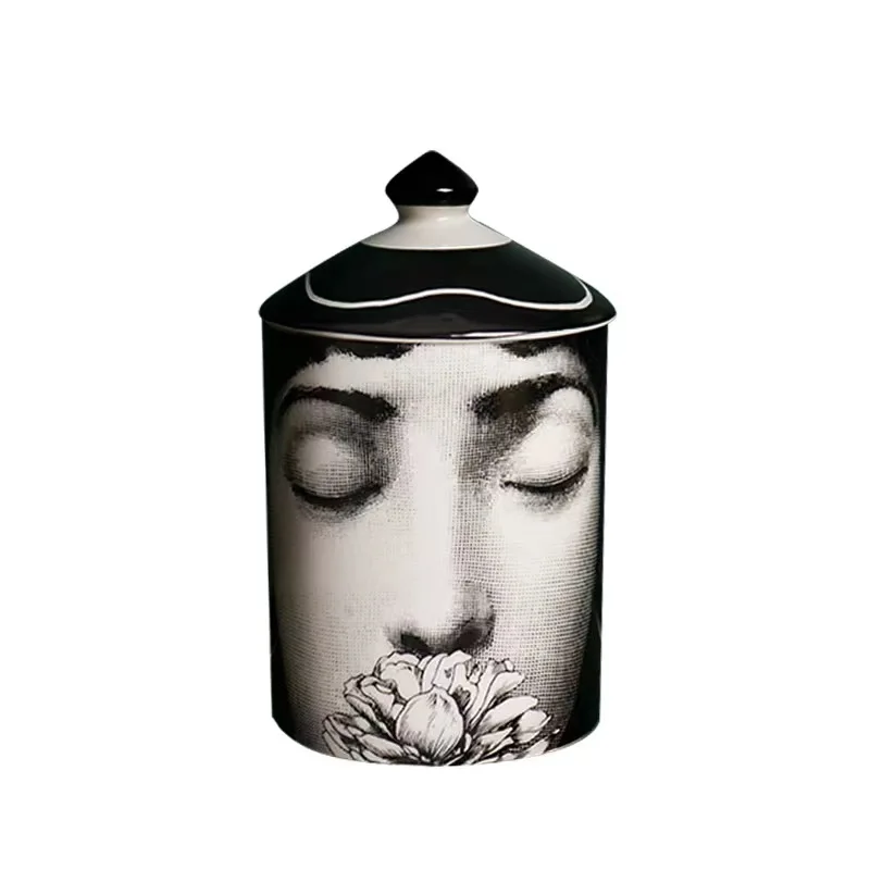 Creative Snake Print Storage Tank with Lid Human Face Vintage Candle Holder Makeup Brush&pen Jar Ceramic Diy Desk Decoration