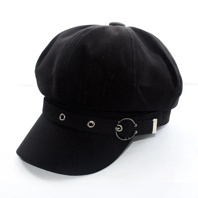 Solid Color Octagonal Beret Hats Trendy Windproof Warm Newsboy Hat Casual Painter Cap For Cabbie Girls Autumn Winter Hunting Cap image 4