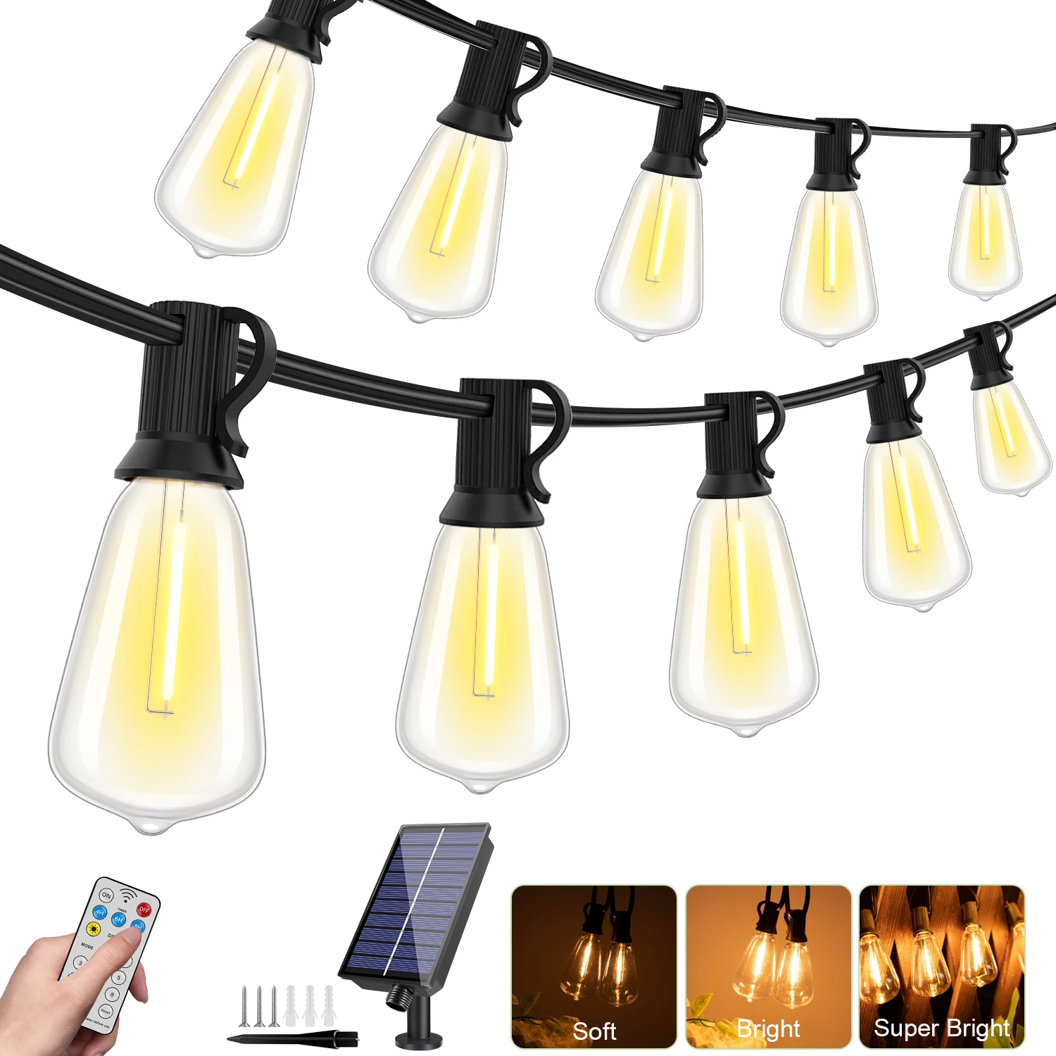 Shatterproof ST38 Solar String Lights Outdoor Waterproof with Remote Control Waterproof IP44 8 Modes USB Charging Solar Power