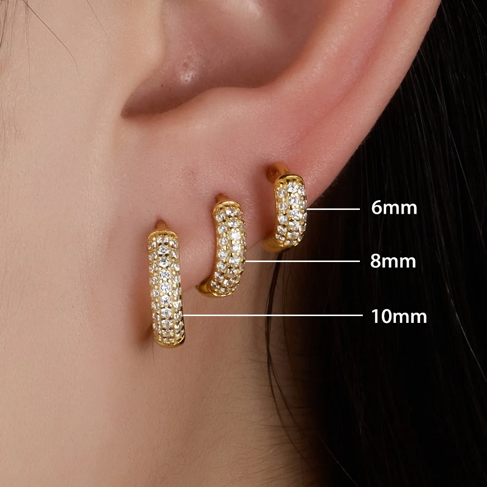Delicate Small Inlaid Crystal Zircons Huggie Hoop Earrings for Women Men Inner Size 6/8/10mm Daily Stackable Round Ear Buckles