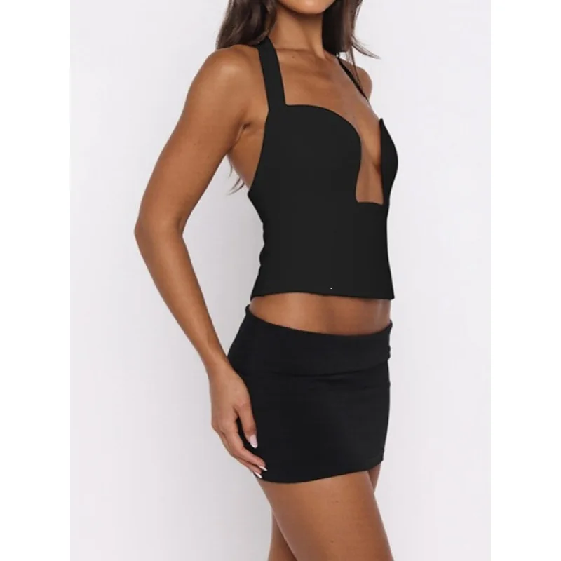 Europe and the United States spice girls hollow low-cut design sexy vest short slim sexy spice girls sleeveless vest.