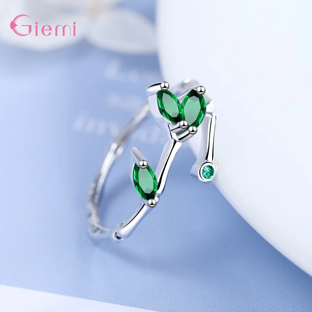 Newest Models Genuine 925 Sterling Silver Green Leaves Finger Rings For Women Fashion Jewelry New Design Anel Bijoux