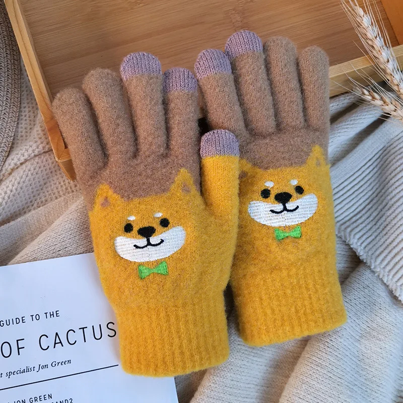 1 paio di guanti caldi a forma di cucciolo in tre colori tra cui scegliere, design invernale di alta qualità e adorabile dei cartoni animati, foderati in pile e ispessiti, compatibili con touchscreen, antiscivolo, fantastici per il calore invernale