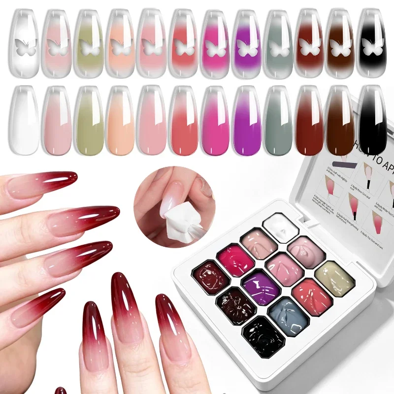 

12 Color Full Rainbow Solid Nail Polish Adhesive High Saturation Gloss Color Nail Kit Fashionable Led Nail Art Nail Polish Tools