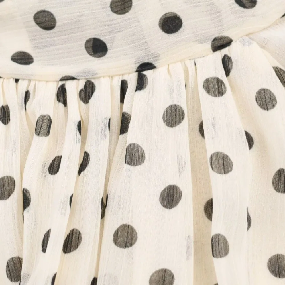 

Элегантная блузка с рукавами-фонариками в горошек, плиссированная, с длинными рукавами, на шнуровке, дышащая, удобная, из шифона, для повседневной носки и прогулок