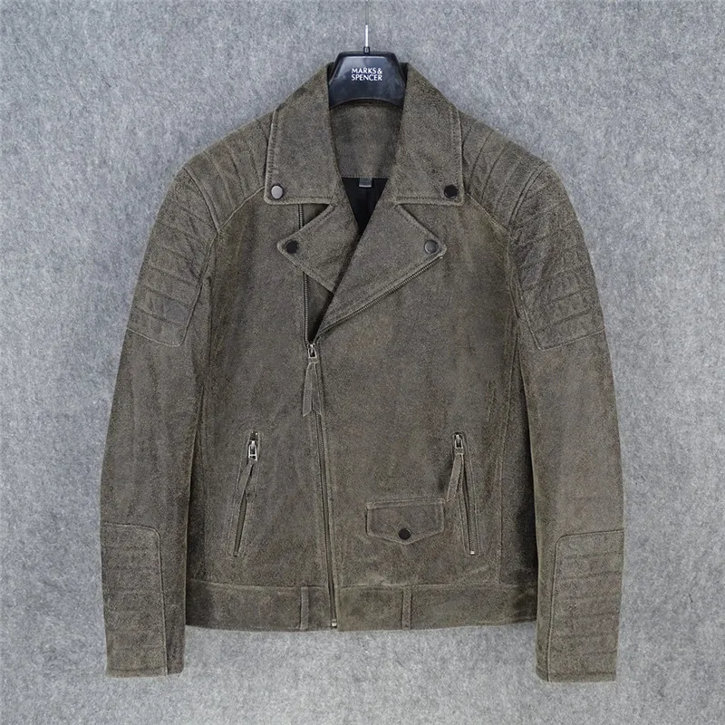 

Sheepskin leather jacket men's redo old classic locomotive model slim and thin model