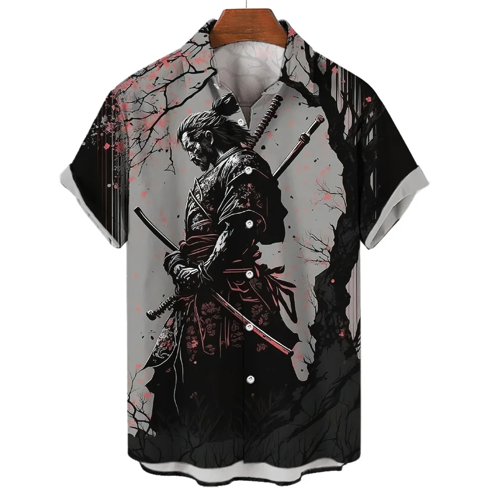 Vintage Japanese Samurai Hawaiian Retro Shirt For Men Social Blouse 3d Short Sleeve Tops Harajuku Streetwear Summer Man Clothing