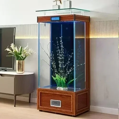 

Light Luxury Square Floor Back Filter Fish Tank Living Room Pillar Super White Glass Fish Tank Aquarium