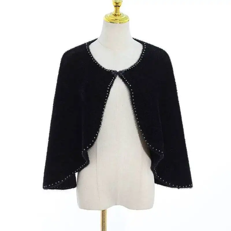 ผ้าคลุมไหล่แฟชั่นประดับลูกปัดขนมิงค์สั้น สไตล์ชุดกี่เพ้า สำหรับงานปาร์ตี้ งานแต่งงาน ผ้าคลุมไหล่ผู้หญิง สำหรับฤดูใบไม้ผลิและฤดูใบไม้ร่วง