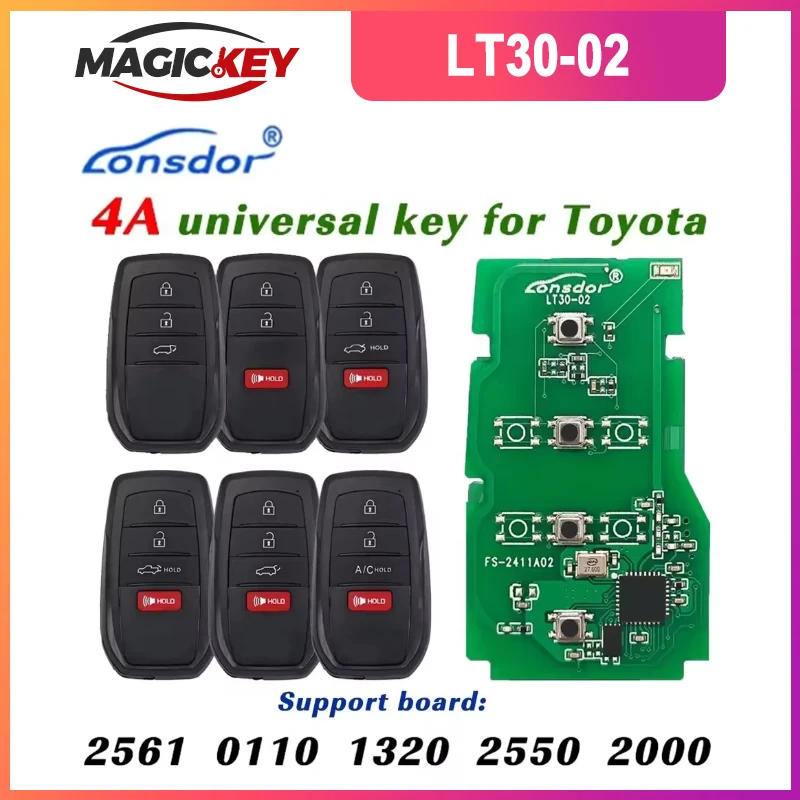 

Универсальный смарт-ключ Lonsdor LT30 LT30-02 4A для Toyota Camry, Sienna, Corolla Cross, Yaris, Levin. Поддержка 2000, 2561, 0110, 1320, 2550.