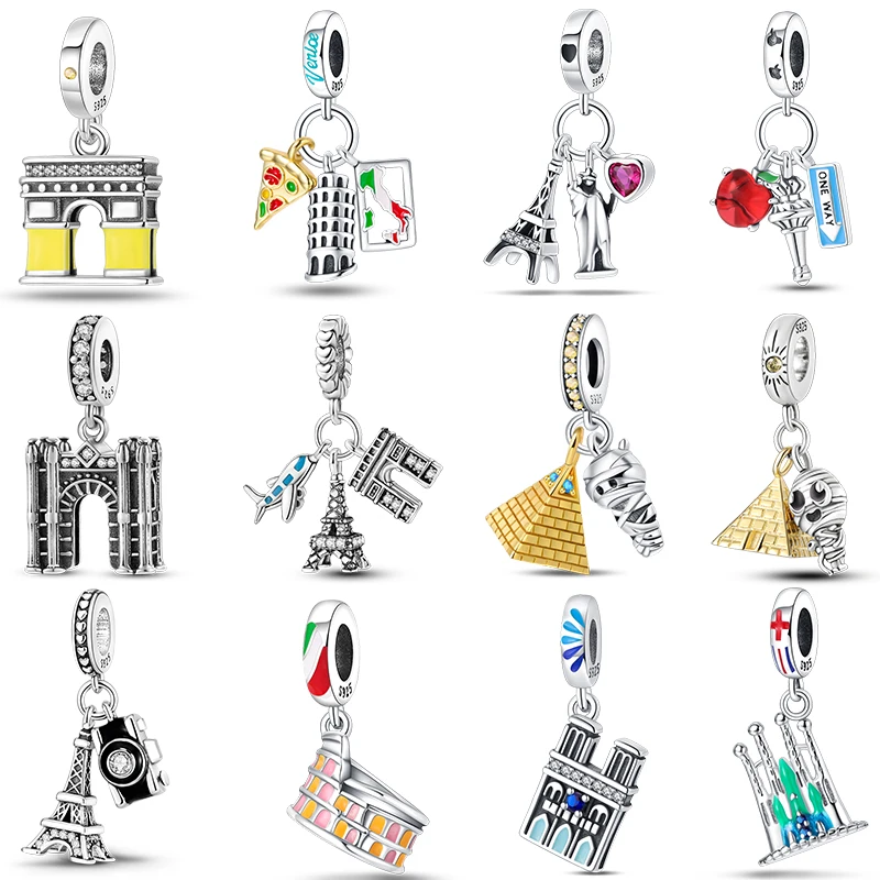 

Famous Architecture Series 925 Silver Eiffel Tower Triumphal Colosseum Charms Beads Fit Pandora Original Bracelets DIY Jewelry