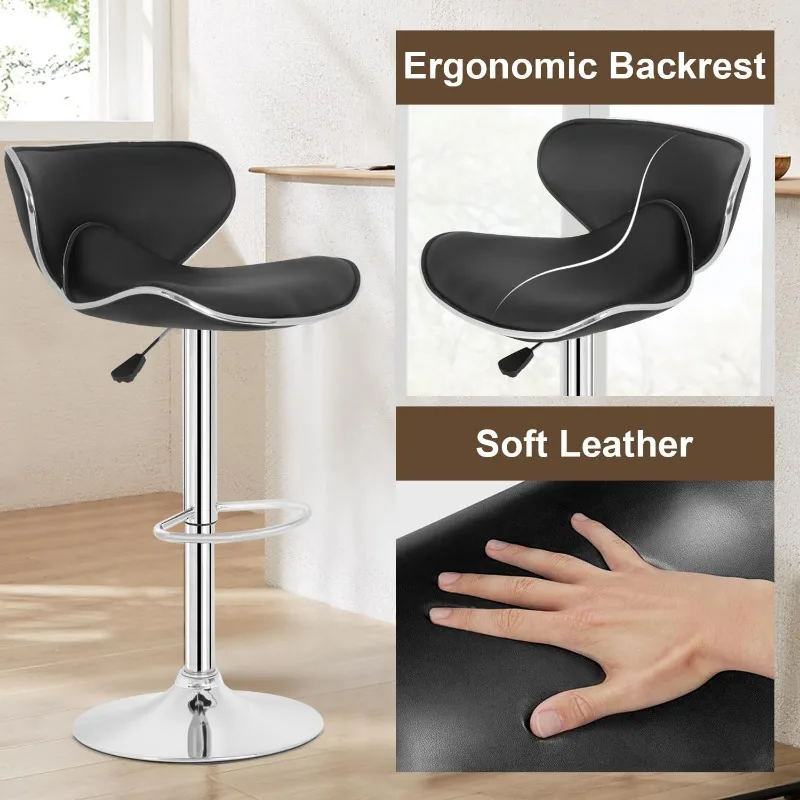 Bar Stools Set of 2, Counter Height Adjustable Stools with Back Stool PU Leather Swivel  Stool Kitchen Counter