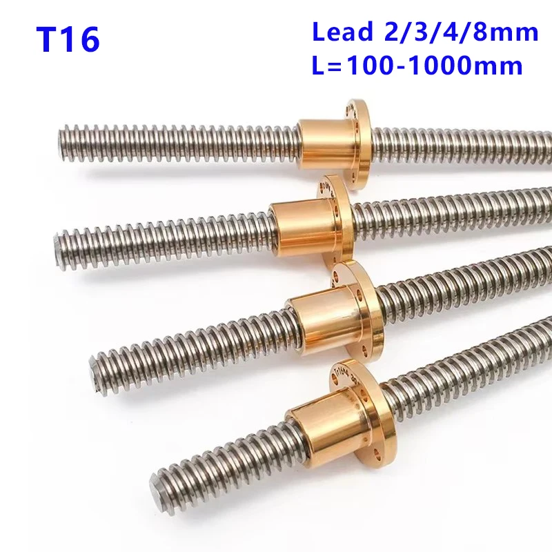 

T16 Tr16 Lead Screw Left 100mm 150 200 250 300 350 400 500 1000mm Lead 2/3mm Screw Large Lead Trapezoidal Screw 3D Printer Part