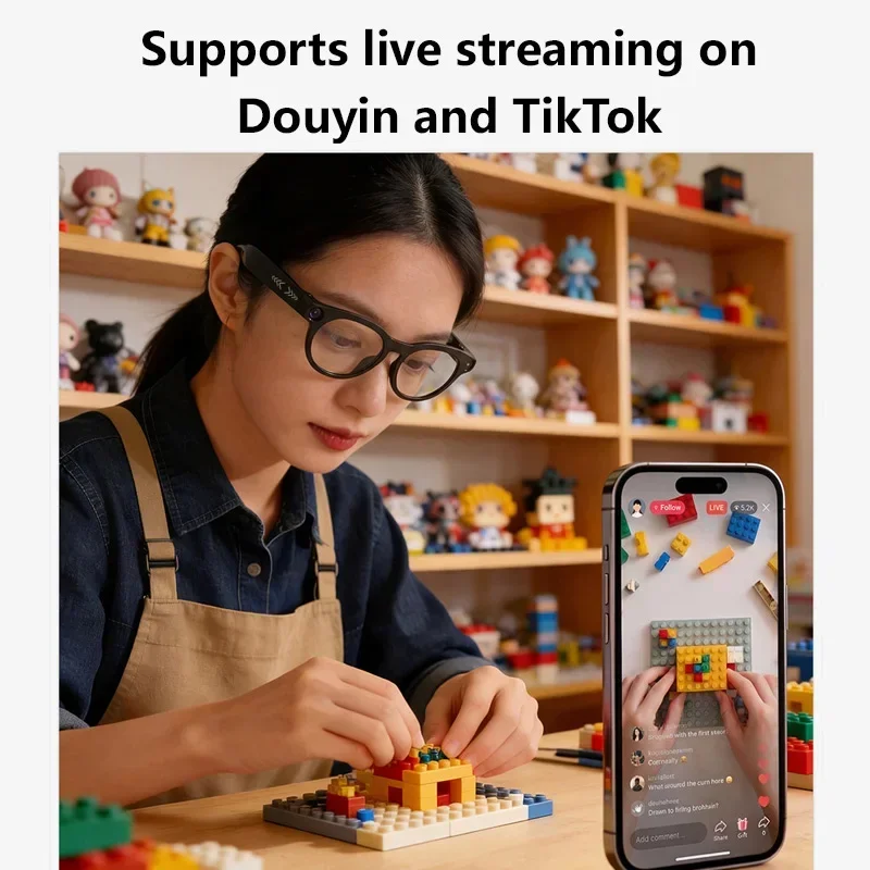 Lenovo AI Smart Glasses Tiktok Live Stream 800W Pixel HD Camera Photography & conversation Translation Recognition Smart Glasses