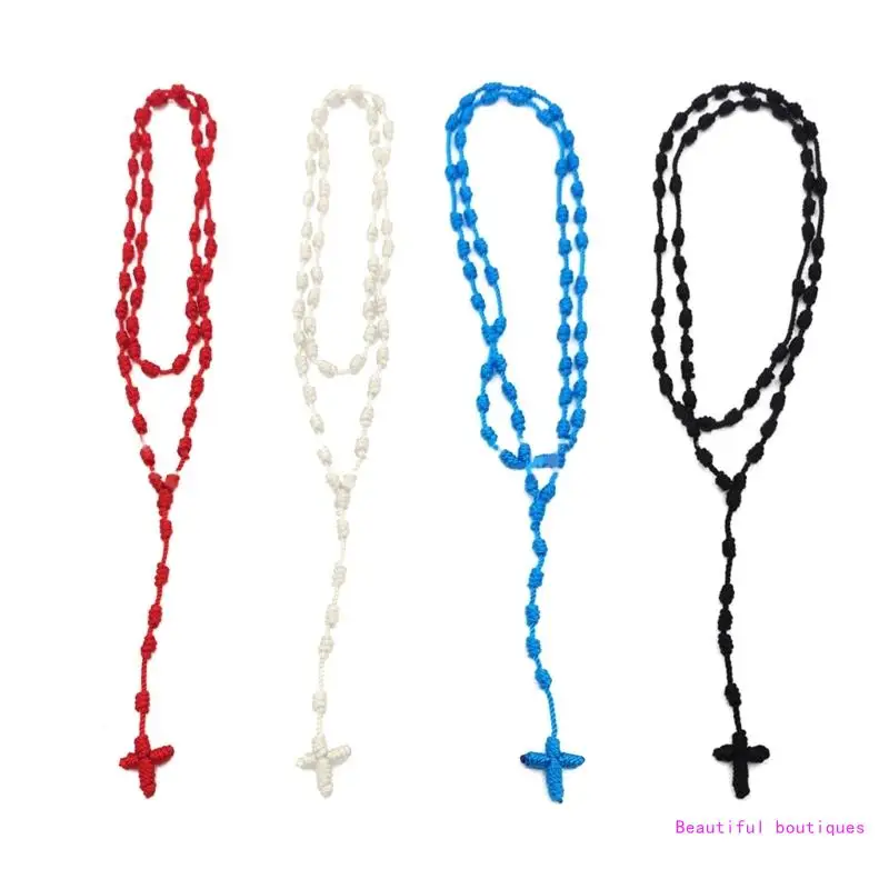 Multipurpose Cotton Knotted Crossing Rosary Bead Stylish Necklace for Men and Women DropShip