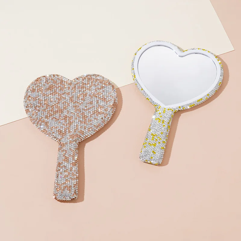 Diamant Handheld Make-Up Spiegel Liebe Herz Spiegel Weiblichen Griff Make-Up Kosmetische Schönheit Werkzeuge Handheld Mädchen Make-Up Spiegel