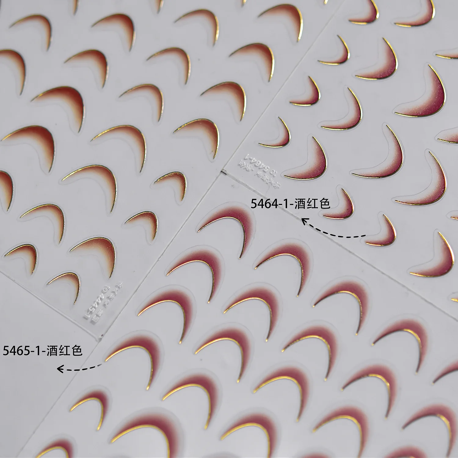 5D Nagelaufkleber im Ballett-Stil, rot, rosa, goldfarben, Farbverlauf, französische Bogenkante, selbstklebende Nagelkunst-Abziehbilder, elegante Maniküre-Dekoration zum Selbermachen