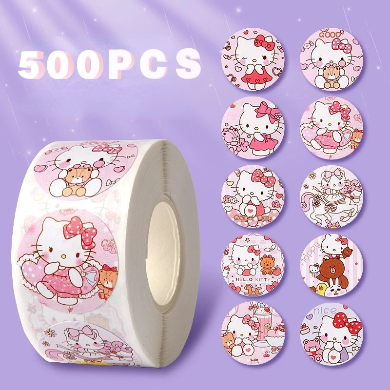 MINISO 500Pcs/Roll Sanrio Stickers Hello Kitty Melody Kuromi Cinnamoroll Luggage Graffiti Decals Kid Toy Decoration Sticker