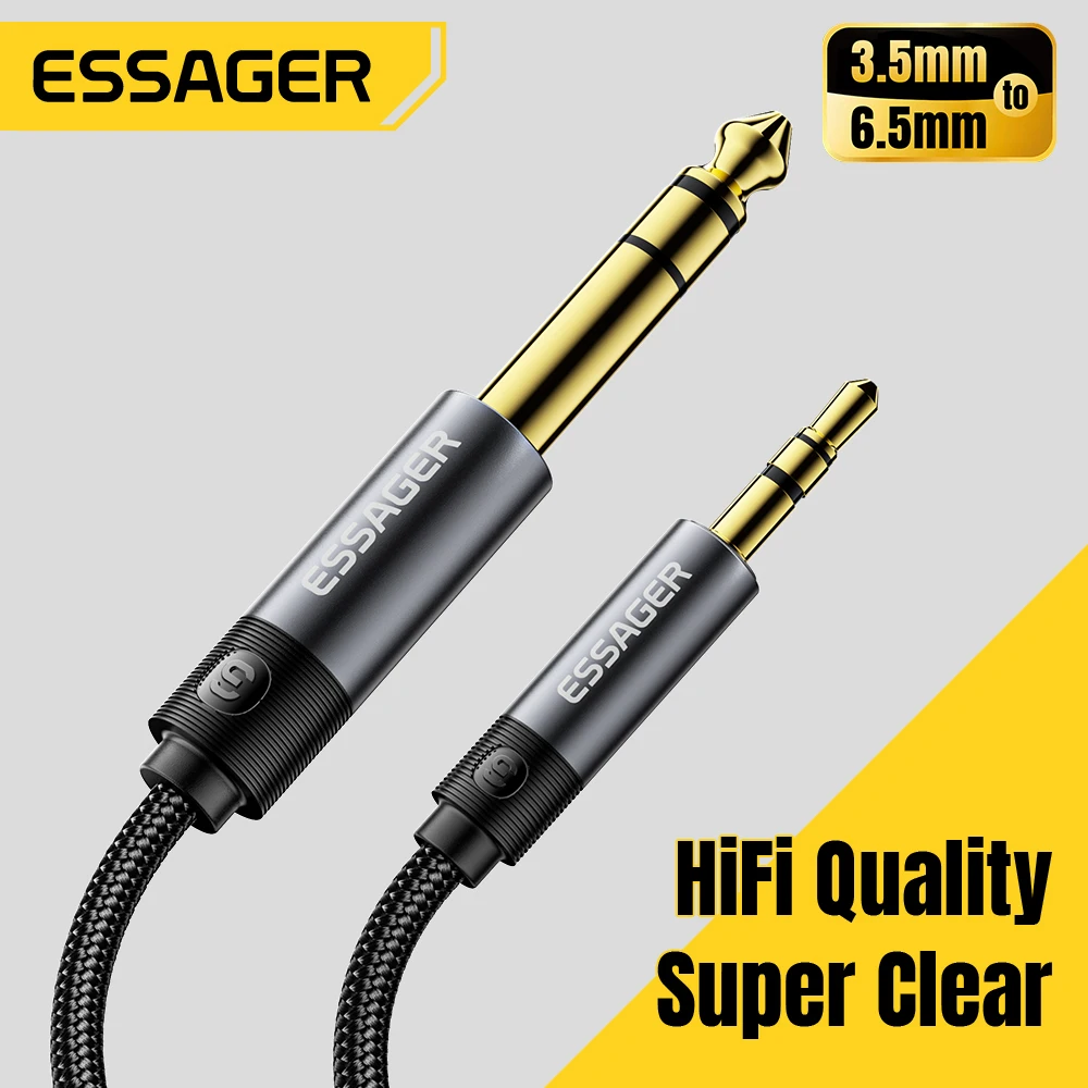 Essager 3.5mm To 6.5mm Audio Jack Cable For Computer Laptop Headsets Sound Card Cellphone DVD Amplifier Male To Male Audio Cable