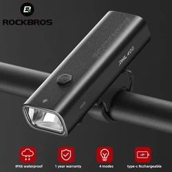 ROCKBROS Bicycle Front Light Type-C Rechargeable IPX6 Waterproof  Flashlight Aluminium Alloy Cycling Headlight Bike Accessories