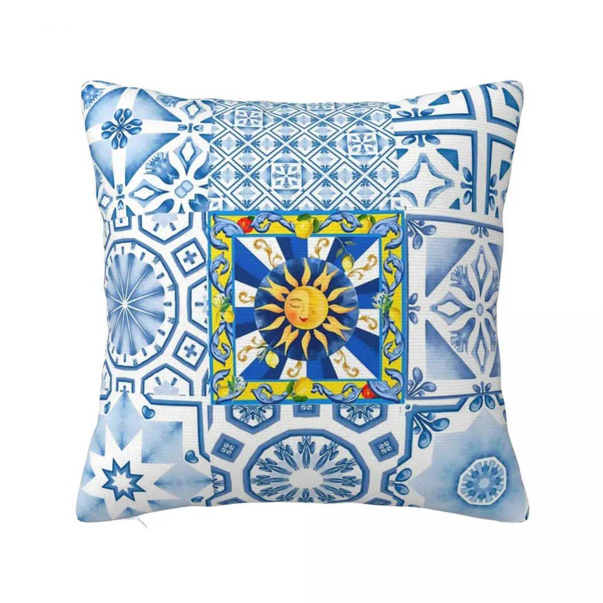 Sicilian Tiles,sun,half Moon,mediterranean Style,lemon Art Pillowcase Pillows Cover Cushion Comfort Throw Pillow Cushions Used