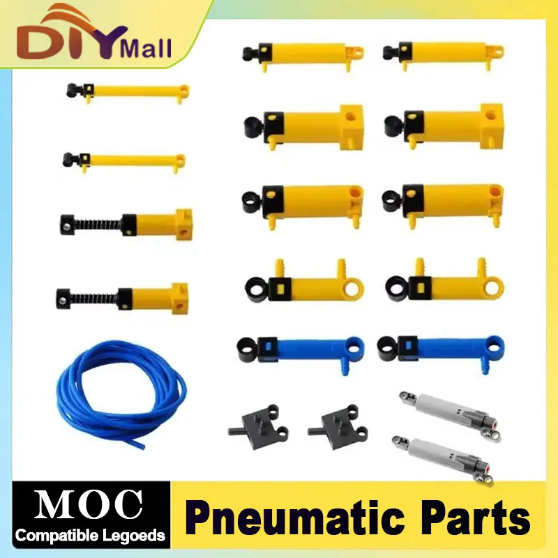 MOC Pneumatic Building Block Parts Set Air Pump Hose Tank Piston Switch for Technical Models 42043 9641 47225 61904