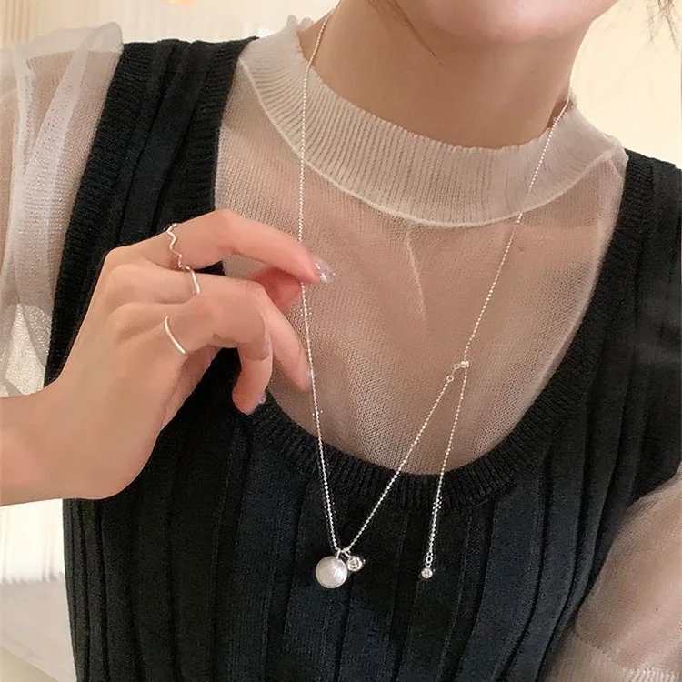 Geometric Minimalist Style Ball with Pull-out Sweater Chain New Long Necklace Women's Cool Style