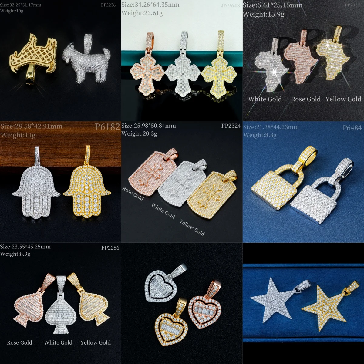 20 Styles Full Moissanite D color Pendants cross/Heart/star shape 925 Sterling Silver Hip Hop Pendants For Necklace Accessories