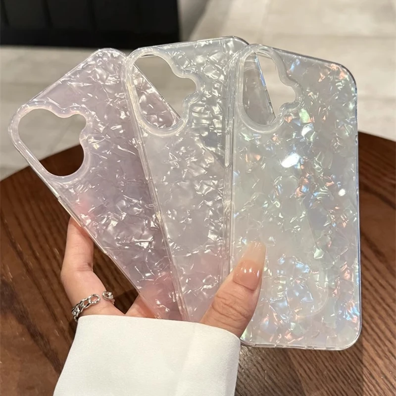 เคสโทรศัพท์ลายเปลือกหอยวิบวับหรูหรา สำหรับ iPhone 17 Air 11 12 13 14 15 16 Pro Max X XR XS 7 8 Plus  แบบนิ่มกันกระแทก