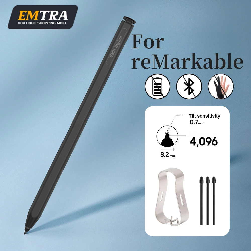 EMR Stylus Pen for ReMarkable 2 Samsung BOOX 4096 Pressure Sensitivity Eraser Palm Rejection Tilt Sensing for Kindle Scribe