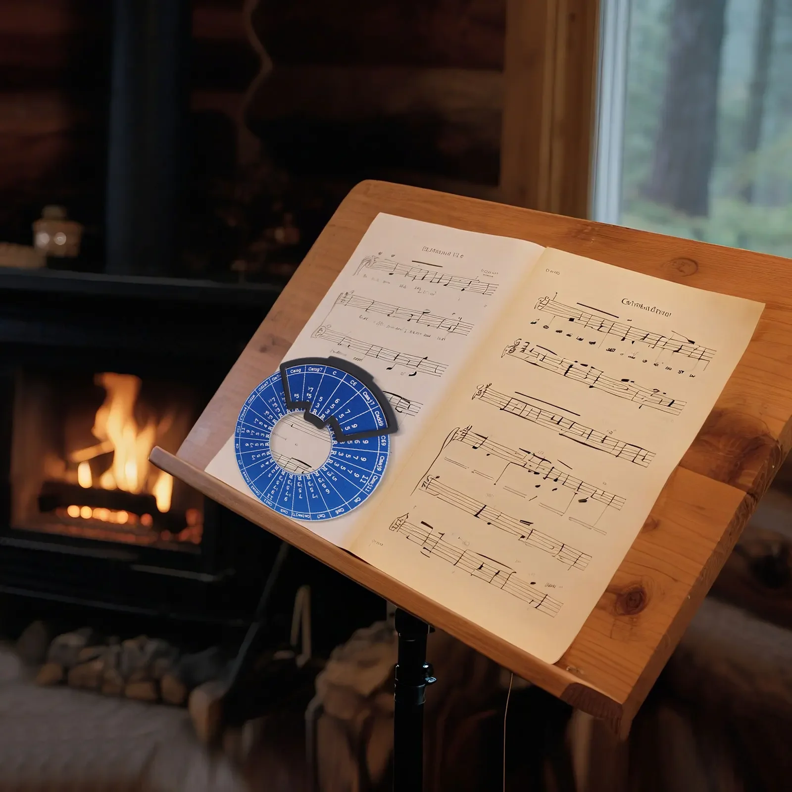 Draagbare muziektheorisieschijf met draagtas - Circle of Fifths Metal Tool met houten basis, akkoordtoonreferentie voor alle instrumenten