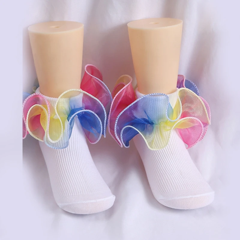 Color Lace Ruffle Princess Socks for Girls Breathable Mesh Children Ankle Short Sock Baby Girls Toddler Kids Accessories