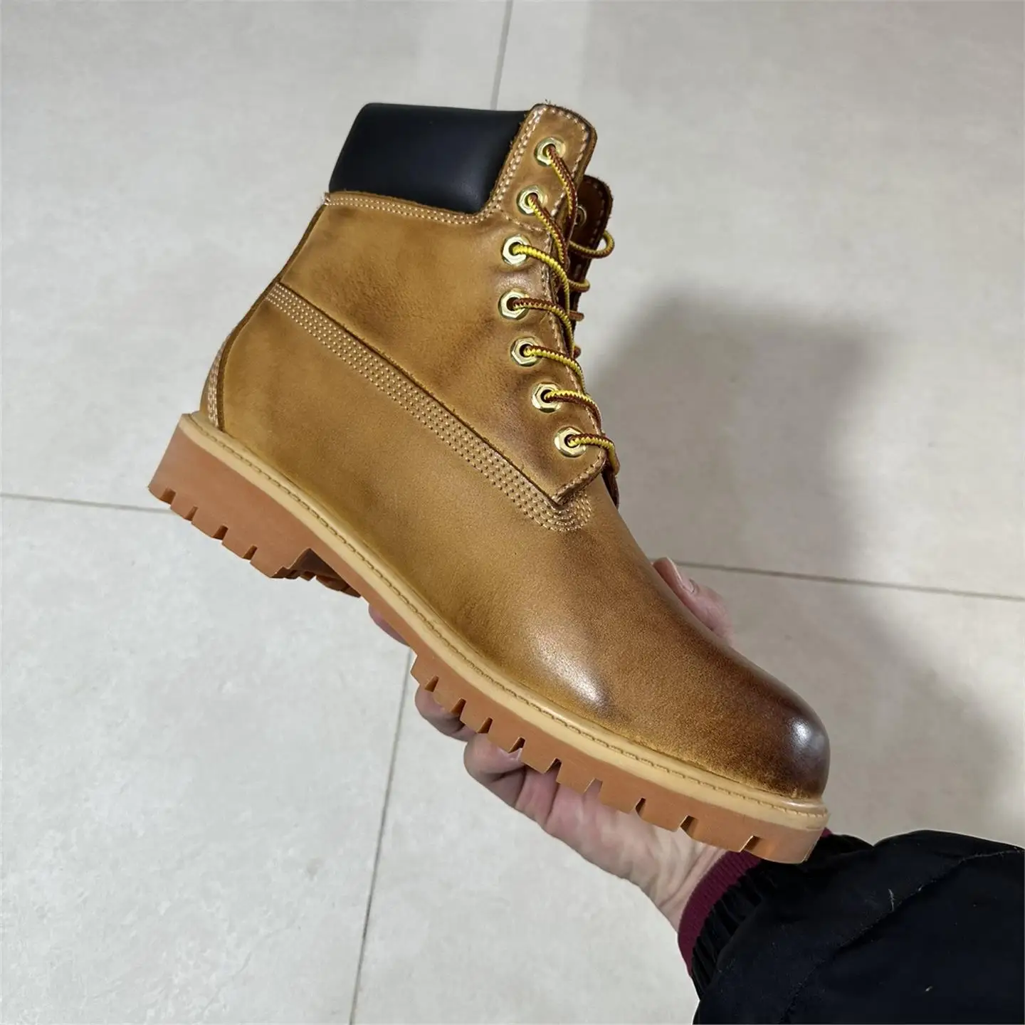 

Waterproof Blue Casual oes Leather Outdoor Boots Boots round Toe Flat Heel ort Tube Rubber Sole Wear Resistant