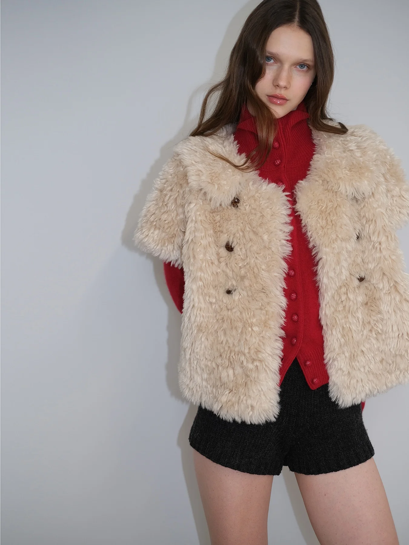 

Furry Eco-friendly Vest Women's Retro Sle Single Button Closure Regular Length Jaet Alternative Fabric Winter Faion