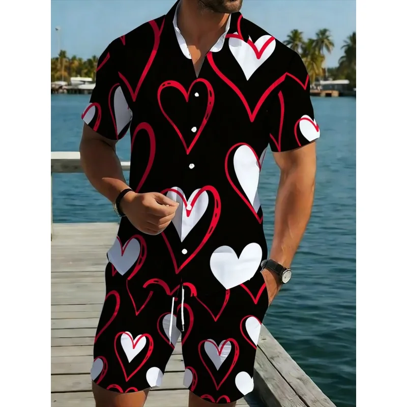 Summer Men Two Piece Printed Shirt Shorts Set Quick Dry Lightweight Comfortable Beach Resort Swim Pool Vacation Travel Matching