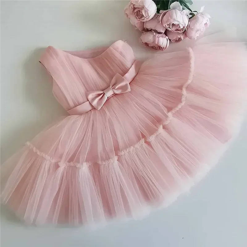 Newborn Clothes Baby Girls Party Dress 12M Toddler Girl Birthday Baptism Pink Princess Dress Christening Tutu Infant Gown Dess