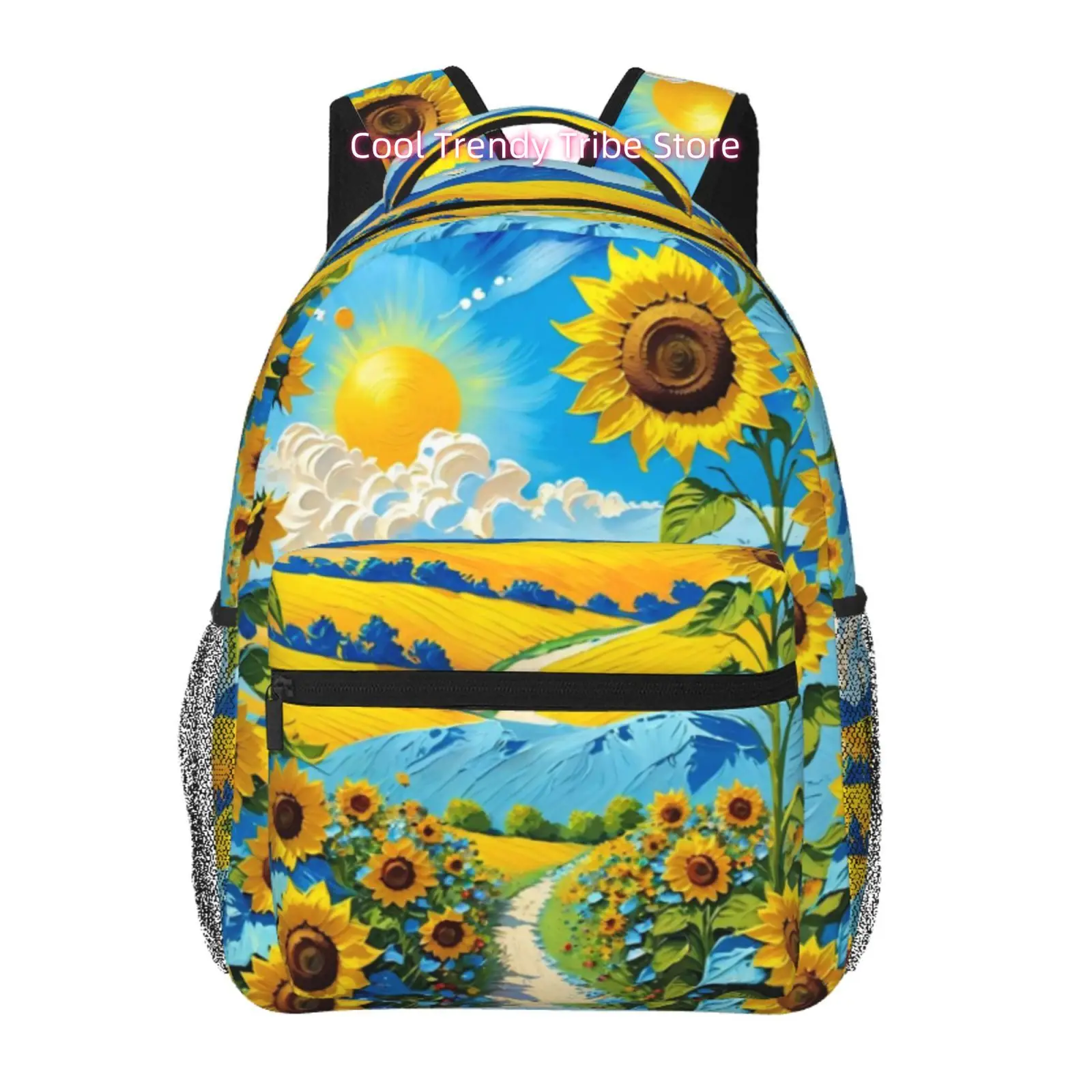 Sunflower Field Oil Painting Print Trendy Unisex Travel And Sports Backpacks, Ideal for Ipads And Laptops, Adjustable Straps, fo