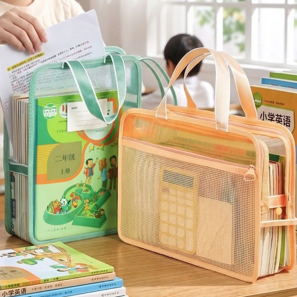 Portable Clear Tote File Bag L-Shape Large Opening Waterproof A4 Book Handbag Mesh Large Capacity Tutoring Bag School Office