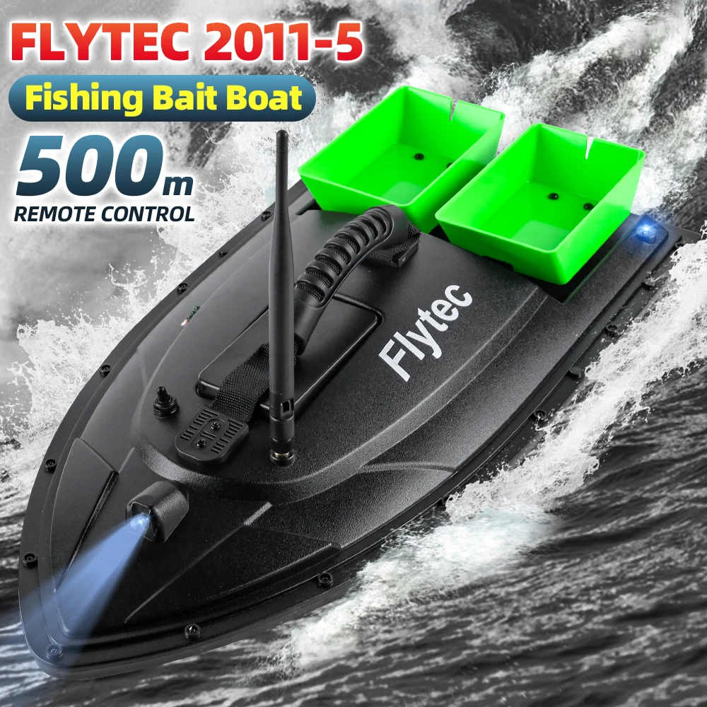 Flytec Fishing Bait Boat 500m Remote Control Bait Boat Dual Motor Fish Finder 1.5KG Loading with LED Light for Fishing EU Plug